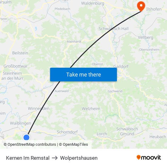 Kernen Im Remstal to Wolpertshausen map