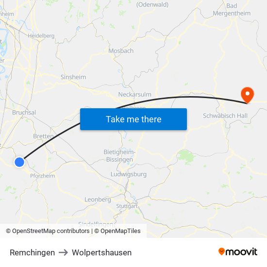 Remchingen to Wolpertshausen map