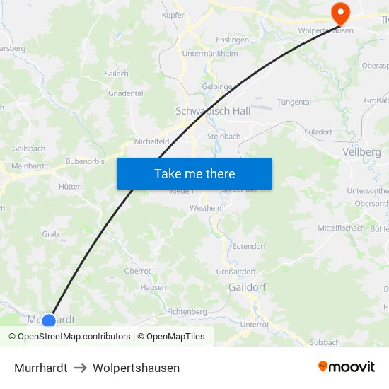 Murrhardt to Wolpertshausen map