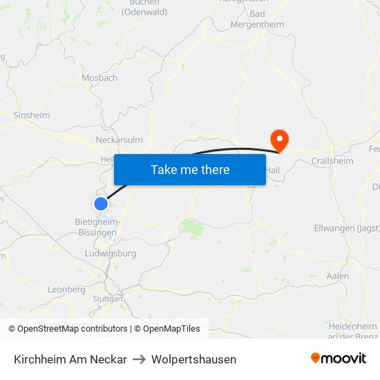 Kirchheim Am Neckar to Wolpertshausen map