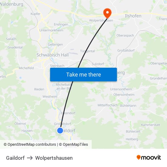 Gaildorf to Wolpertshausen map