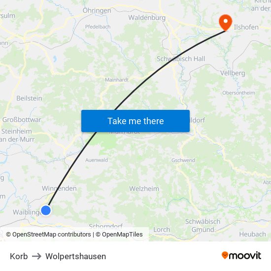 Korb to Wolpertshausen map