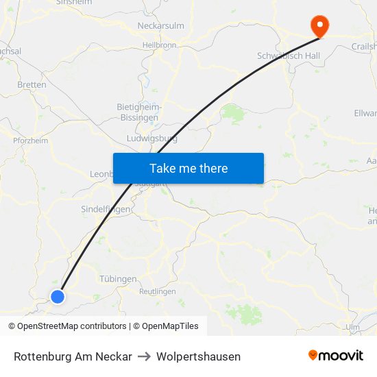 Rottenburg Am Neckar to Wolpertshausen map