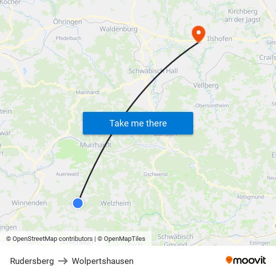 Rudersberg to Wolpertshausen map