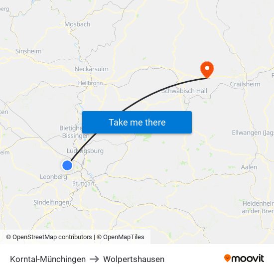 Korntal-Münchingen to Wolpertshausen map