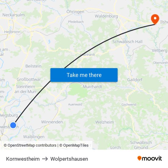 Kornwestheim to Wolpertshausen map