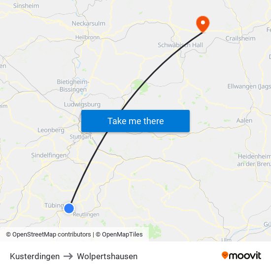 Kusterdingen to Wolpertshausen map