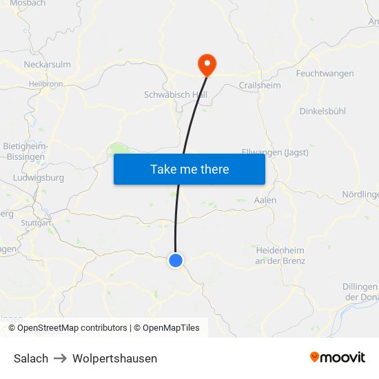 Salach to Wolpertshausen map
