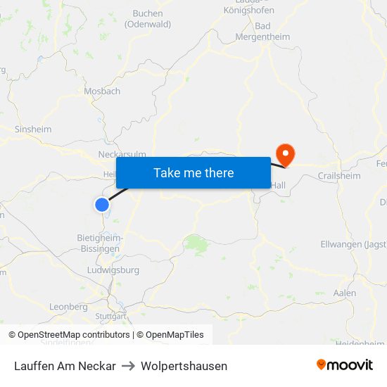 Lauffen Am Neckar to Wolpertshausen map
