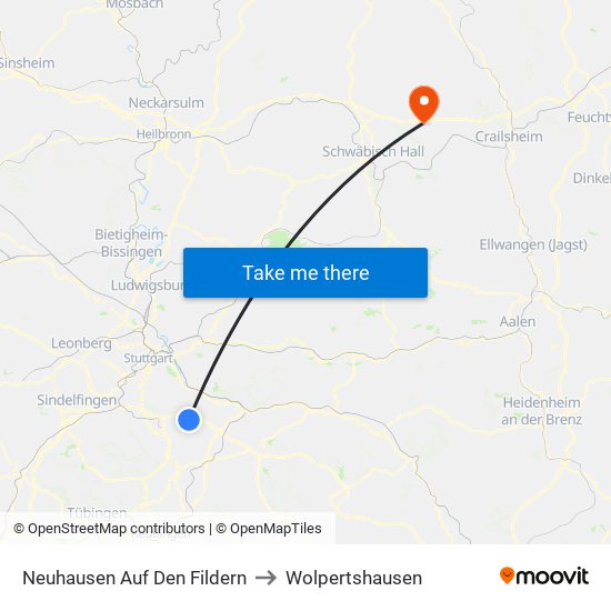 Neuhausen Auf Den Fildern to Wolpertshausen map