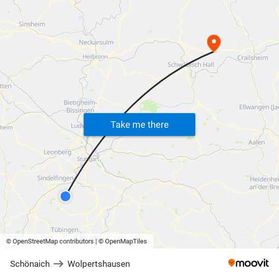Schönaich to Wolpertshausen map