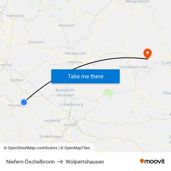 Niefern-Öschelbronn to Wolpertshausen map