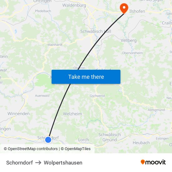 Schorndorf to Wolpertshausen map