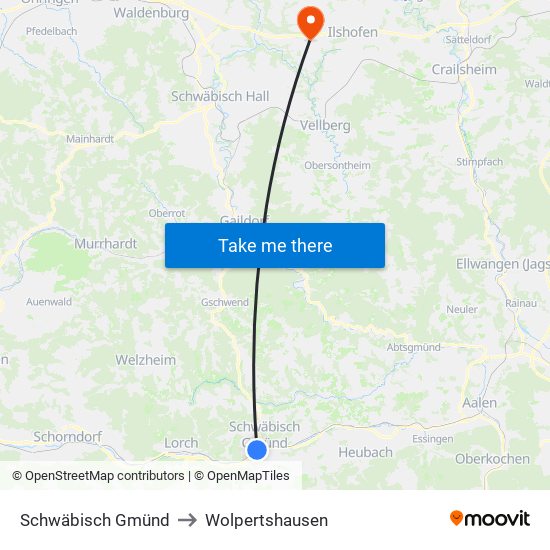 Schwäbisch Gmünd to Wolpertshausen map