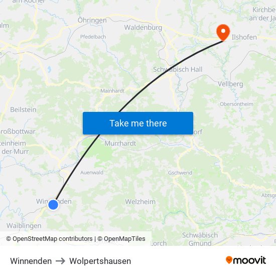 Winnenden to Wolpertshausen map