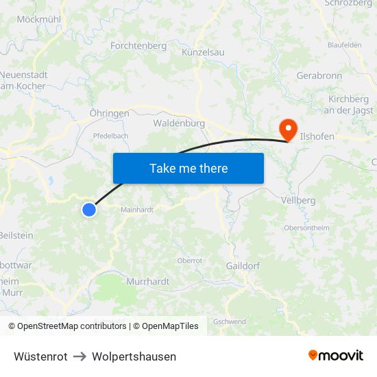 Wüstenrot to Wolpertshausen map
