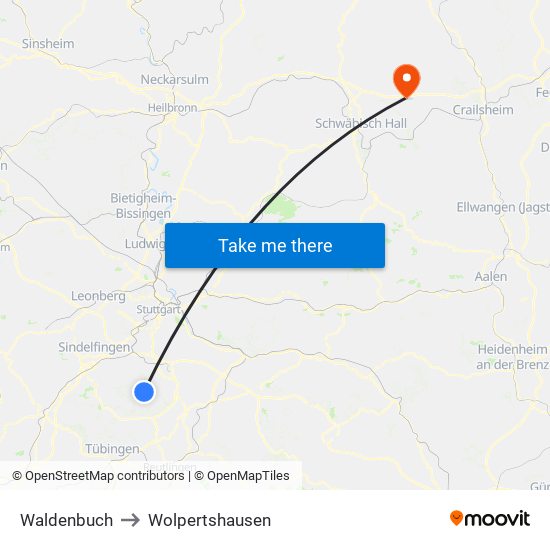 Waldenbuch to Wolpertshausen map