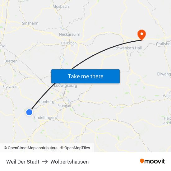 Weil Der Stadt to Wolpertshausen map