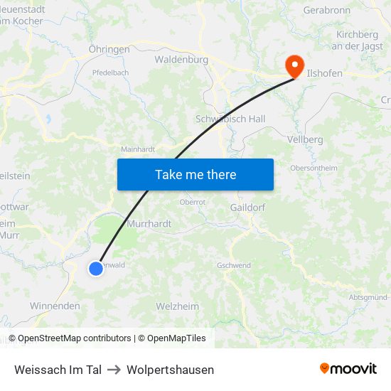 Weissach Im Tal to Wolpertshausen map