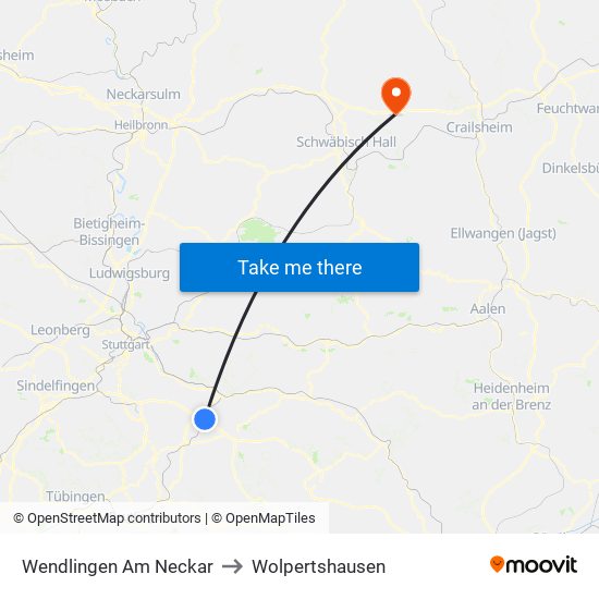 Wendlingen Am Neckar to Wolpertshausen map