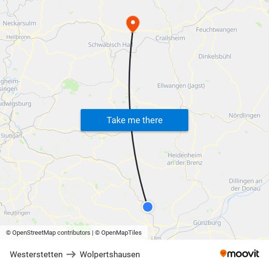 Westerstetten to Wolpertshausen map