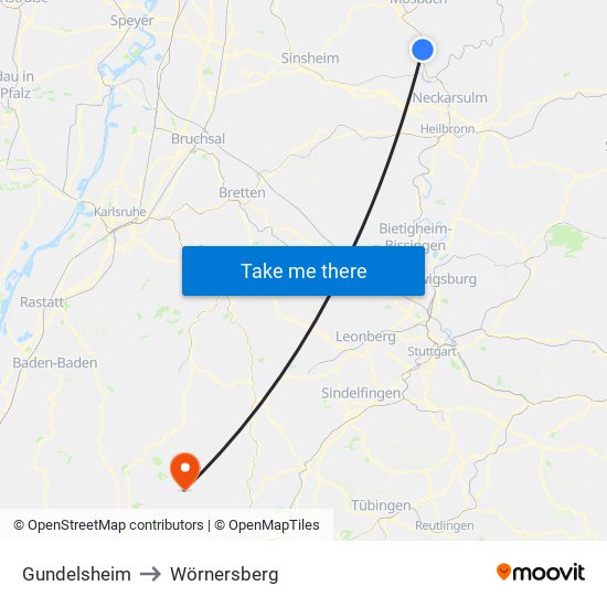 Gundelsheim to Wörnersberg map