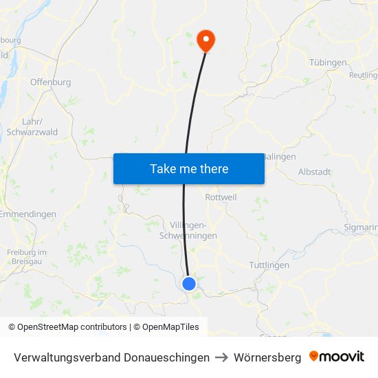 Verwaltungsverband Donaueschingen to Wörnersberg map