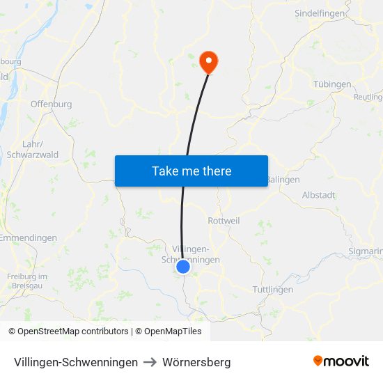 Villingen-Schwenningen to Wörnersberg map