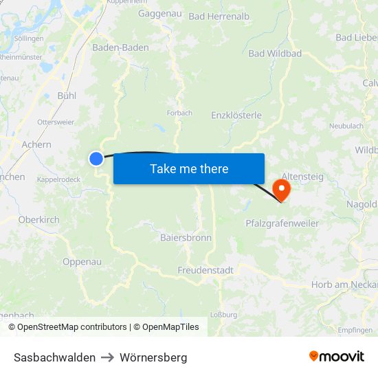 Sasbachwalden to Wörnersberg map