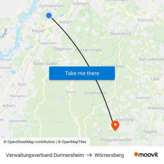 Verwaltungsverband Durmersheim to Wörnersberg map