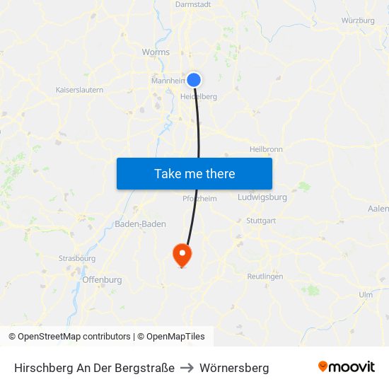 Hirschberg An Der Bergstraße to Wörnersberg map