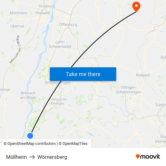 Müllheim to Wörnersberg map