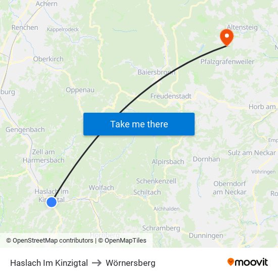 Haslach Im Kinzigtal to Wörnersberg map