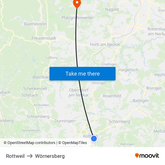 Rottweil to Wörnersberg map