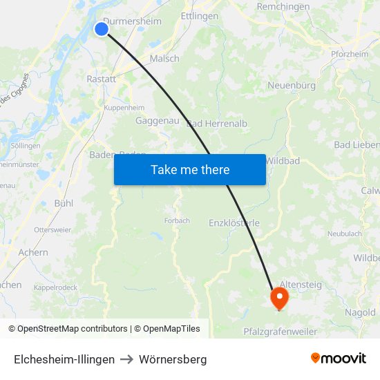 Elchesheim-Illingen to Wörnersberg map