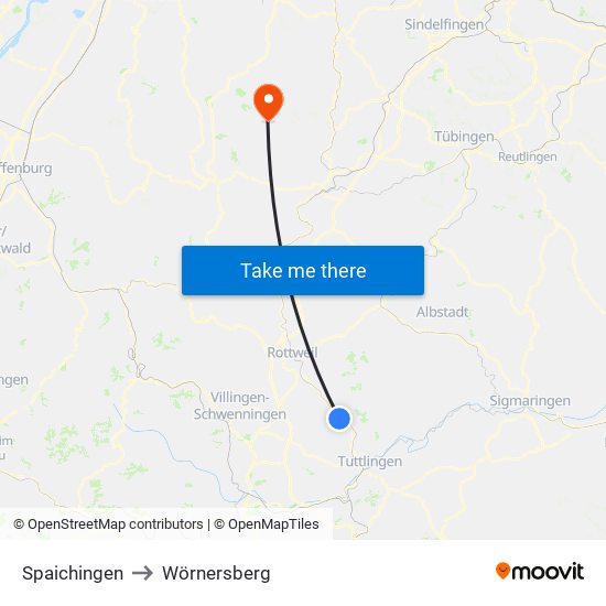 Spaichingen to Wörnersberg map