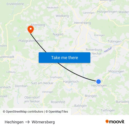 Hechingen to Wörnersberg map