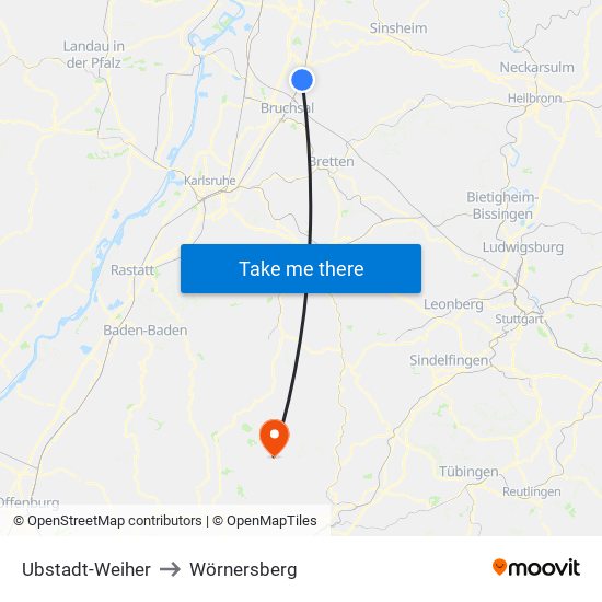 Ubstadt-Weiher to Wörnersberg map