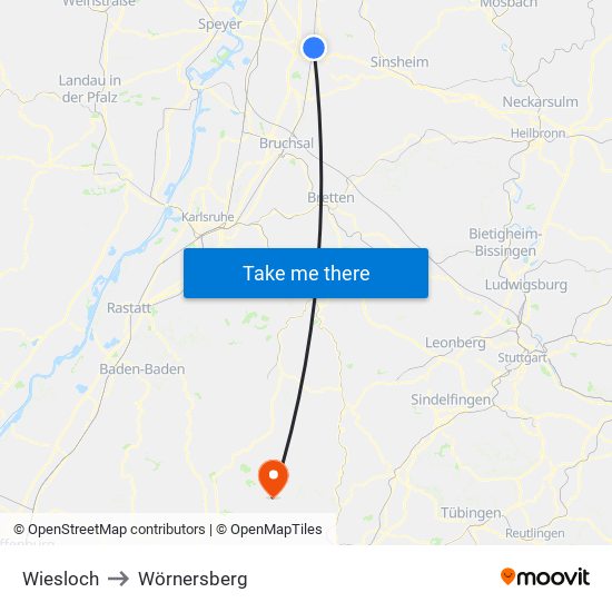 Wiesloch to Wörnersberg map