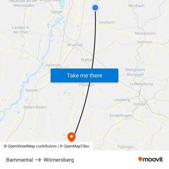 Bammental to Wörnersberg map