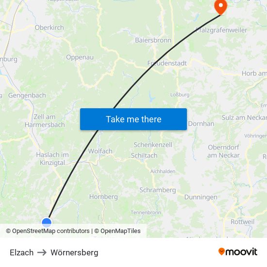 Elzach to Wörnersberg map