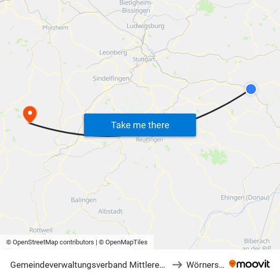 Gemeindeverwaltungsverband Mittleres Fils-Lautertal to Wörnersberg map