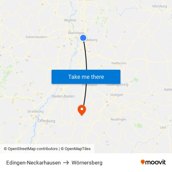 Edingen-Neckarhausen to Wörnersberg map