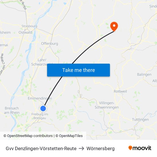 Gvv Denzlingen-Vörstetten-Reute to Wörnersberg map