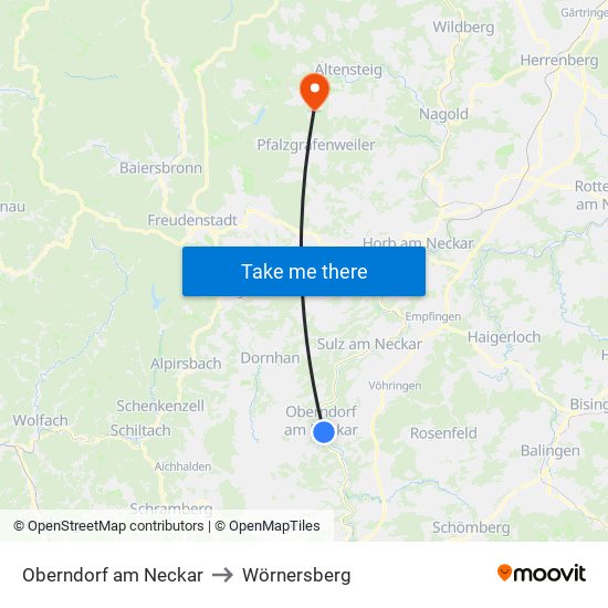 Oberndorf am Neckar to Wörnersberg map