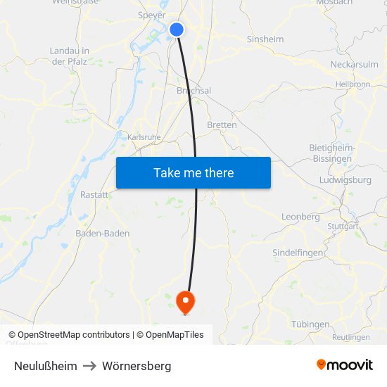 Neulußheim to Wörnersberg map