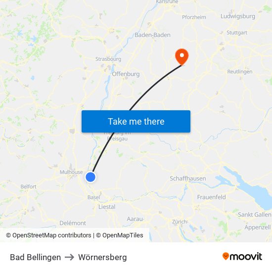 Bad Bellingen to Wörnersberg map