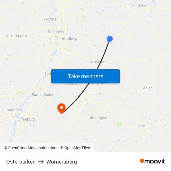 Osterburken to Wörnersberg map