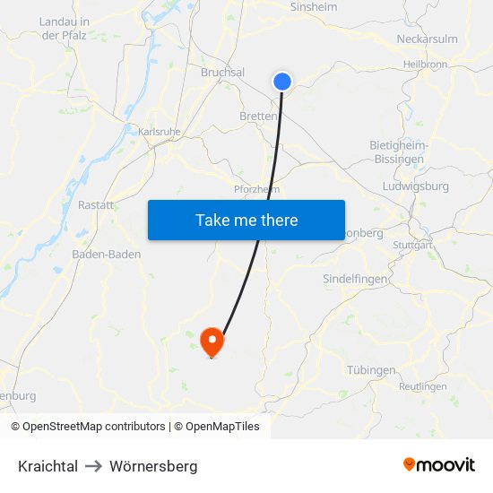 Kraichtal to Wörnersberg map
