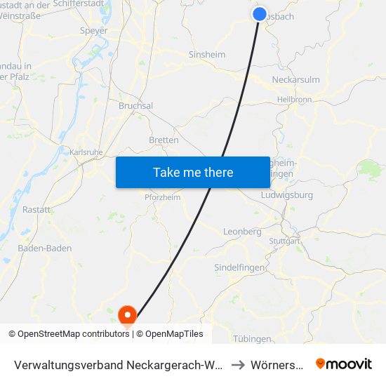 Verwaltungsverband Neckargerach-Waldbrunn to Wörnersberg map